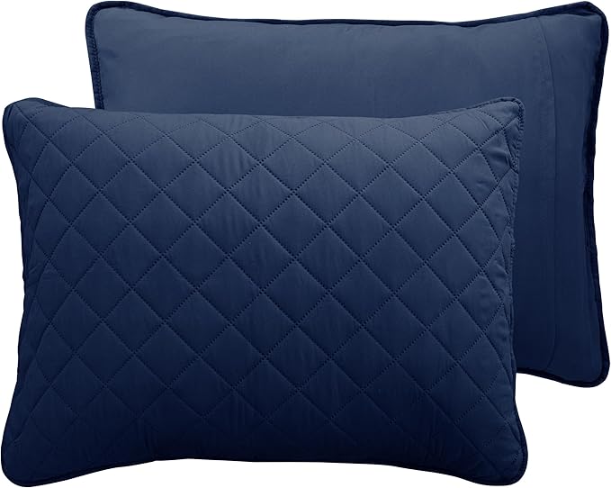 Easy-Going King Size Reversible Quilt Set with 1 Quilt and 2 Pillow Shams, Soft Bed Quilt Cover, Water Resistant Lightweight Microfiber Bedspread, Stain Resistant, Navy/Ivory