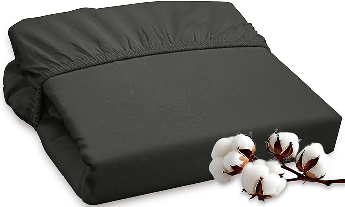 ROYALE LINENS 300 Thread Count 100% Long Staple Combed Cotton Fitted Sheet King - Super Soft Deep Pocket Bottom Sheet - Fitted Sheets Only - Elastic Sheets (King, Black)