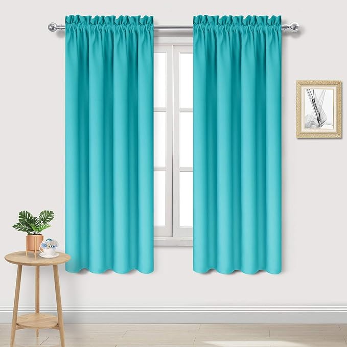 DWCN Blackout Curtains for Bedroom - Thermal Insulated Privacy Energy Saving Rod Pocket Drapes for Living Room, W 38 x L 72 Inch, Turquoise, Set of 2