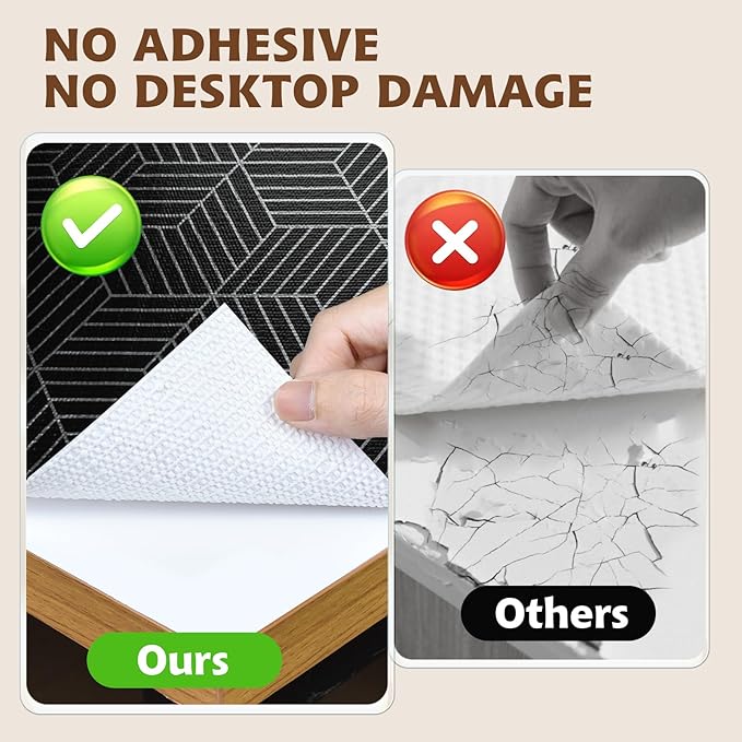 Shelf Liners for Kitchen Cabinets 12in x 20FT, Non Adhesive Cabinet Liner Strong Non-Slip Black and Silver Geometric Drawer Liner, Easy to Clean for Shelf, Cabinet with Knife and Tape Measure