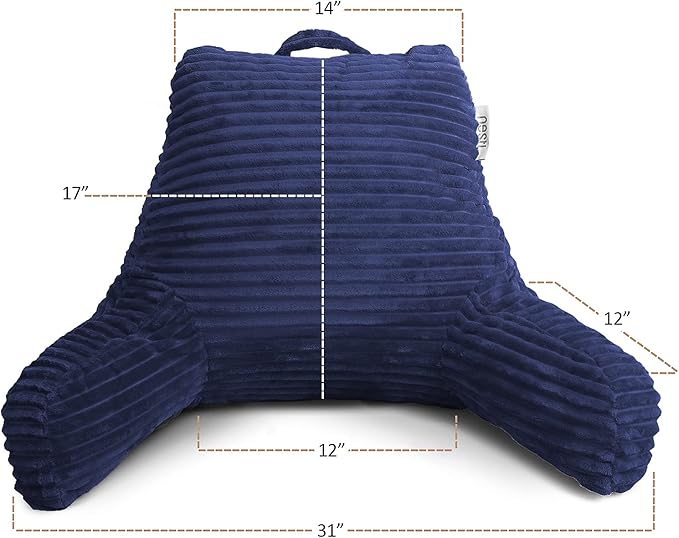 Hearth & Harbor Reading Pillow for Bed Adult – Back Pillow for Sitting in Bed, Standard Bed Pillows for Sitting Up in Bed, Foam Bed Chair Pillow, Navy Bed Rest Pillow