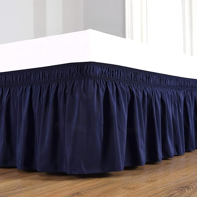 Navy Blue Wrap Around Bed Skirts with 16" Drop - Three Sides Fabric Adjustable Elastic Dust Ruffle Silky Soft -600 TC Stretchy Bed Skirt-RV King(72"X 80") Navy Blue