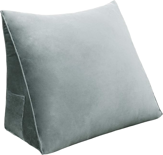 Wedge Headboard Pillow Dorm Room Reading Pillow Back Support for Sitting Up in Bed Bolster Lumbar Cushion Body Positioning Bedrest (Light Gray, 24x8x20 in)
