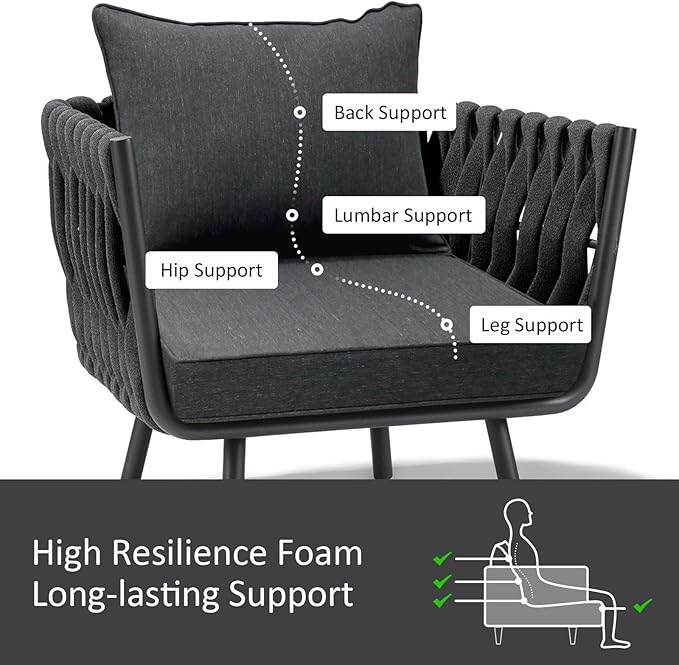 Outdoor Patio Chair Cushions Set, 22" x 22", Set of 2, Water-Repellent, Fade Resistant, Deep Seat Bottom and Back Cushion for Backyard, Couch, Sofa and Patio Furniture, Charcoal