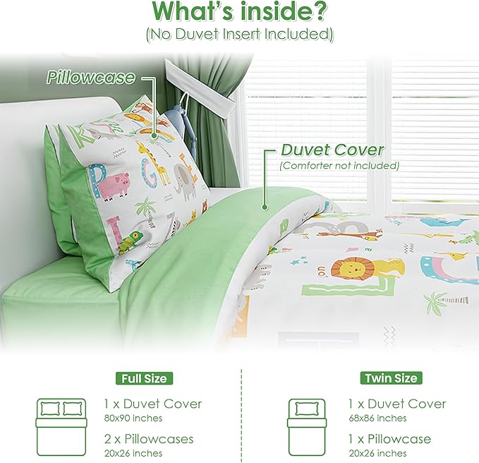 SANDJEST Alphabet Duvet Cover Sets Full Size for Kids Boys Girls, Incude 1 Polyester Comforter Cover 80x90 Inches and 2 Pillowcases 20x26 Inches, Comforter Not Included, Gift for Christmas Birthday