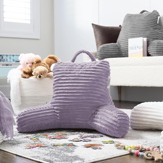 Nestl Reading Pillow for Kids & Teens with Shredded Memory Foam, Luxe Cut Plush Backrest Pillows for Reading and Gaming, for use on Couch or Bed, Adjustable Support with Washable Cover Dusty Purple