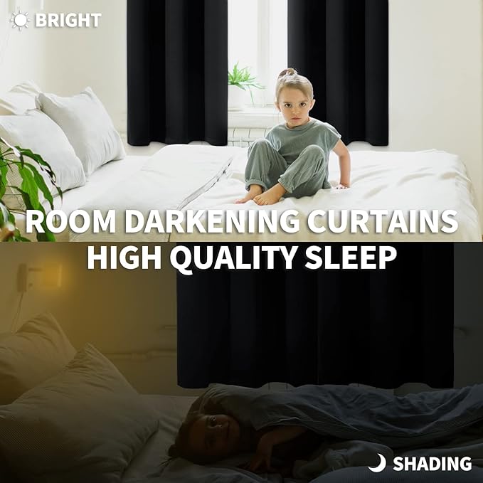 BGment 72 Inches Long Blackout Curtains for Bedroom - Rod Pocket Thermal Insulated Room Darkening Drapes for Living Room Privacy Blinds, 42 x 72 Inch, 2 Panels, Black