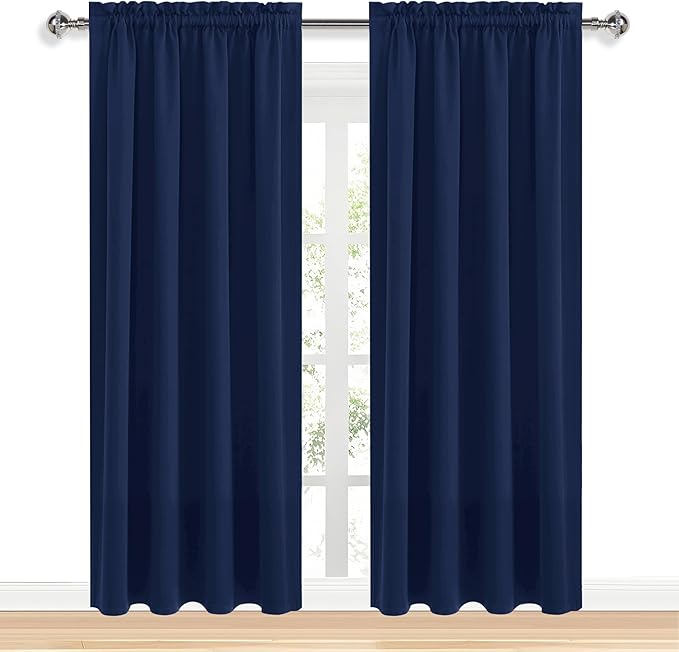 DWCN Navy Blue Blackout Curtains for Living Room 84 Inch Length 2 Panels Set Window Drapes Thermal Insulated Room Darkening Rod Pocket Curtains for Kids Boys Room (W52 x L84 Inch, Navy Blue)