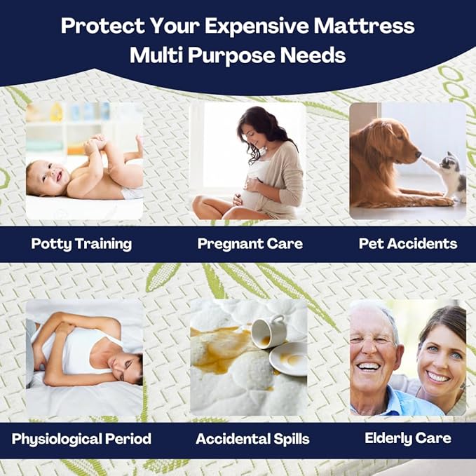 Bamboo Mattress Protector with Zipper - 100% Waterproof King Size Cooling Mattress Cover - Ultra Soft Jacquard Fabric Breathable Noiseless Mattress Pad Cover - Zippered Mattress Encasements