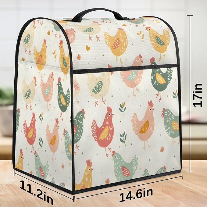 Kitchen Appliance Cover - Stand Mixer & Coffee Maker Dust Cover - Cute Hen Design - Fits 6-8 Quart Mixers - Polyester Fabric with Pockets
