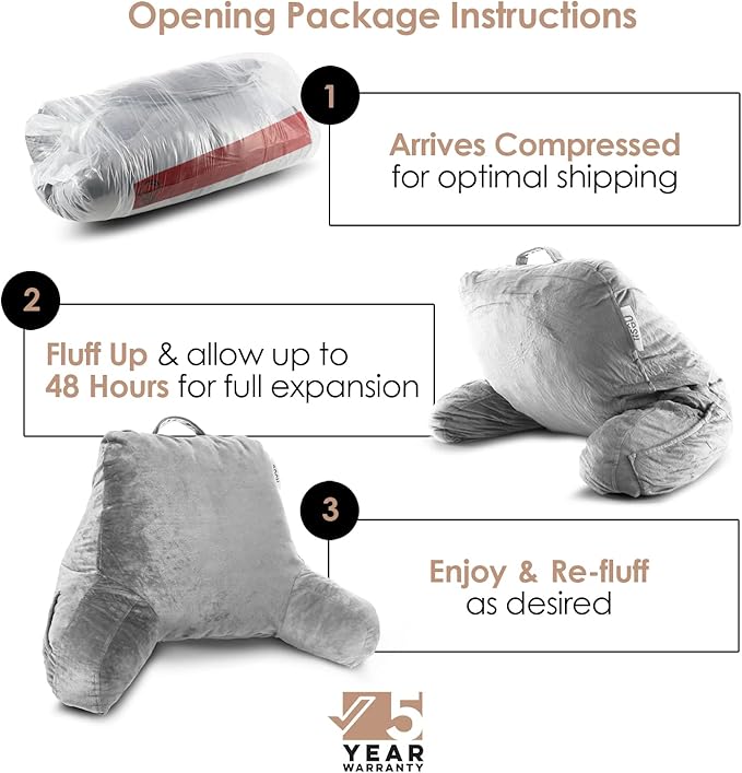 Nestl Reading Pillow for Kids & Teens with Shredded Memory Foam, Backrest Pillows for Reading, Watching, and Gaming, Use on The Couch, Bed, or Floor, Adjustable Support with Washable Cover Light Grey