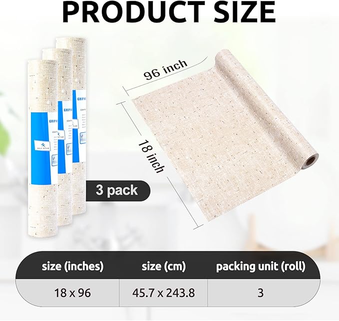 RAY STAR 18X96 Inch Shelf Liner for Kitchen Cabinets, Non-Adhesive Cabinet Liner Washable, PVC Drawer Liner for Dresser Non-Slip Bathroom (Yellow)(3 Roll)