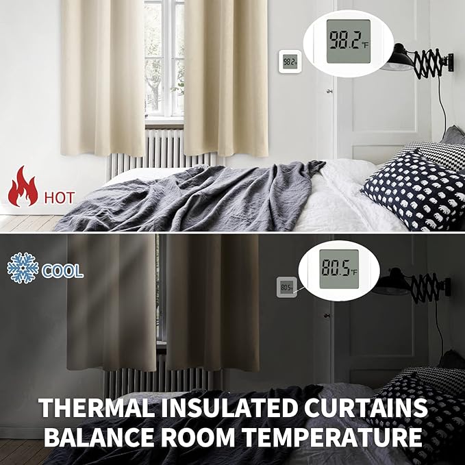 BGment Rod Pocket Blackout Curtains 54 Inches Long for Bedroom - Thermal Insulated 52 Inch Width Room Darkening Window Drapes for Short Living Room Kitchen, 52 x 54 Inch, 2 Panels, Beige