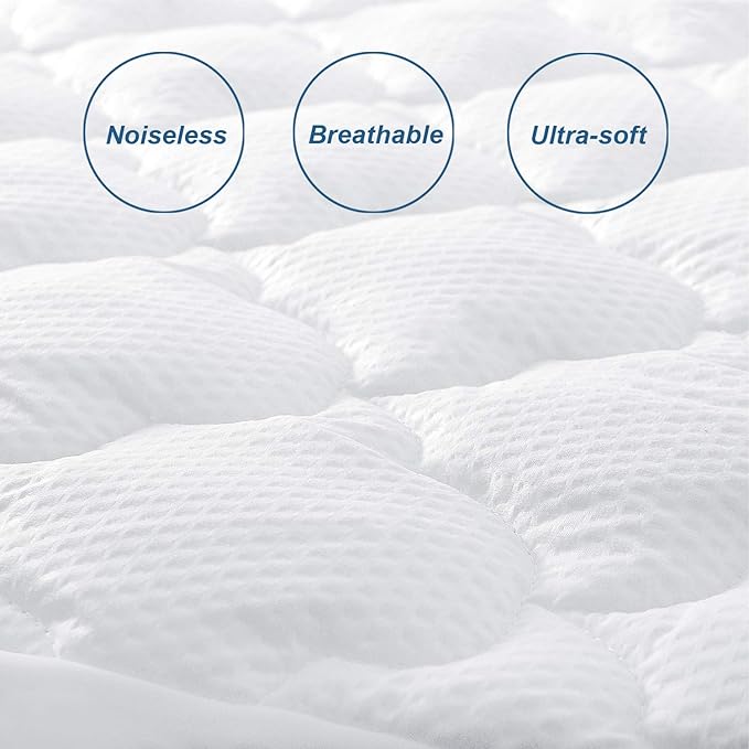 Queen Air Mattress Pad Cover Thick Quilted Inflatable Matresss Topper, Super Soft Breathable and Noiseless Down Alternative Fiber Mattress Pad Fits Up to 16 Inch Mattress