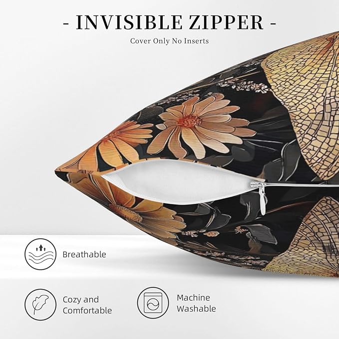 William Morris Abstract Vintage Floral Dragonfly Design 18x18 inches Throw Pillow Covers Square Pillowcases Decor for Bed Couch Sofa Living Room Cushion Covers