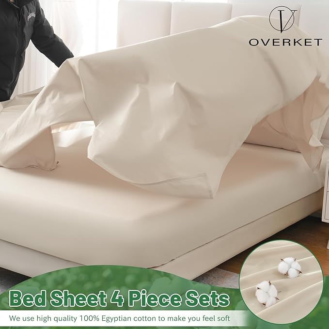 100% Egyptian Cotton Sheets Cal King Sheet Set 4PCS 1000 Thread Count Sateen Weave Soft Breathable 16-Inch Deep Pocket（California King,Linen）