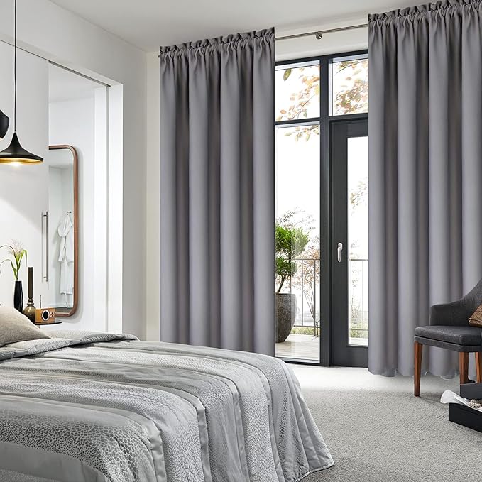 DWCN Blackout Curtains for Bedroom – Thermal Insulated Energy Saving Drapes for Living Room, Grey, W 38 x L 84 Inch, Set of 2 Rod Pocket Curtain Panels