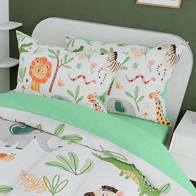 Jungle Animal Kids Bedding Set for Boys Girls, Ultra Soft Microfiber Comforter Set Twin Size 3-Pieces, Comforters Bed Sets for Kid Tween Teen Bedroom Decor