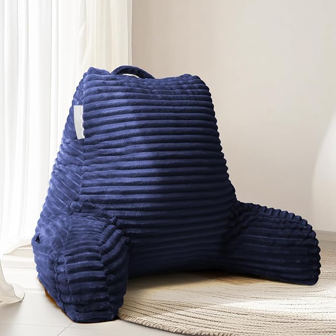 Hearth & Harbor Reading Pillow for Bed Adult – Back Pillow for Sitting in Bed, Standard Bed Pillows for Sitting Up in Bed, Foam Bed Chair Pillow, Navy Bed Rest Pillow