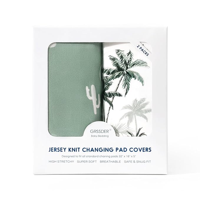 GRSSDER Stretch Ultra Soft Jersey Knit Changing Pad Cover Set 2 Pack, Change Table Pad Covers Fit 32"/34" x 16" Pads Safe and Snug, Sunny Holiday Pattern
