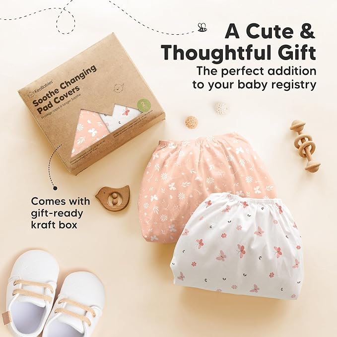 2-Pack Organic Changing Pad Covers for Girl,Boy, Neutral - 100% Cotton Changing Table Pad Cover,Soft Baby Nursery Diaper Changing Pad Sheets,Contour Changing Pads Liners,Change Pad Cover (Butterflies)