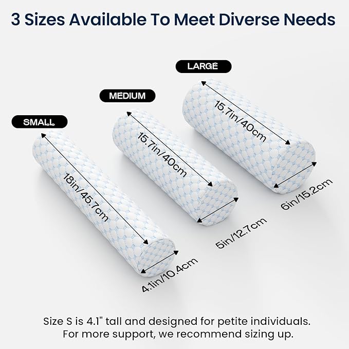 Neck Roll Pillow for Neck Pain Relief - Memory Foam Neck Support Pillow for Bed | Round Neck Pillow for Sleeping, 15.7 * 6 * 6inch ((Navy-Blue)