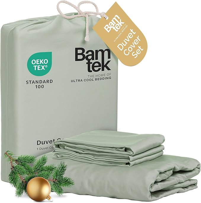 Duvet Cover Set - 100% Viscose Derived from Bamboo Duvet Cover King Size, 3 PC Luxury Cooling Duvet Cover for Hot Sleepers, Silky Buttery Soft Comforter Cover & 2 PC King Pillowcases, Sage