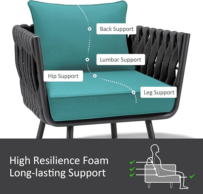 Outdoor Patio Chair Cushions Set, 24" x 24", Set of 2, Water-Repellent, Fade Resistant, Deep Seat Bottom and Back Cushion for Backyard, Couch, Sofa and Patio Furniture, Turquoise