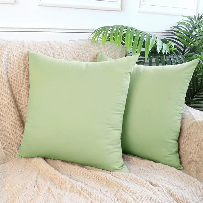 Thmyo 4-Pack 100% Cotton Comfortable Solid Decorative Throw Pillow Case Square Cushion Cover Pillowcase DIY Sublimation Blank Pillow Covers(20x20 inch/ 50x50cm,Light Pea Green)