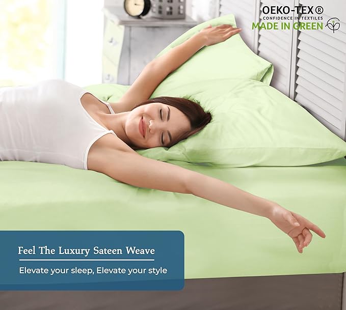 Royale Linens 400 Thread Count 100% American Grown Cotton Fitted Sheet Full Size - All Around Elastic Fitted Sheet - Luxury Sateen Weave - Snug Fit Bottom Sheet Fit Up to 16" (Full, Florentine Sage)