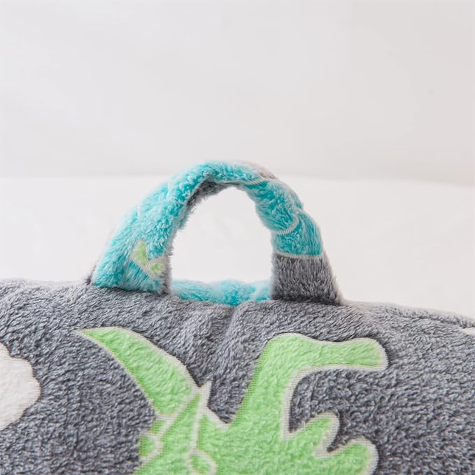 Meeting Story Glow in The Dark Green Dinosaur Luminous Reading Pillows Sparkling with Arms Back Pillow for Bed, Bed Rest Pillow for Adults Teens, Kids, (Blue-Green)