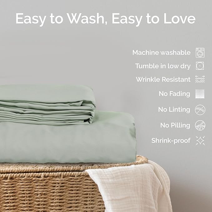 Duvet Cover Set - 100% Viscose Derived from Bamboo Duvet Cover King Size, 3 PC Luxury Cooling Duvet Cover for Hot Sleepers, Silky Buttery Soft Comforter Cover & 2 PC King Pillowcases, Sage