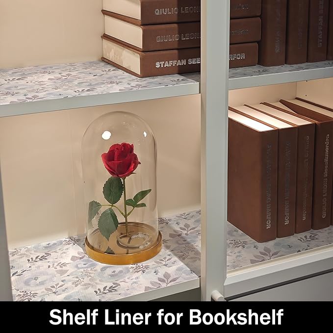 Blue Floral Shelf and Drawer Liner for Kitchen,12IN x 20FT Non-Adhesive and Strong Non-Slip Peony Cabinet Drawer Liners for Kitchen Shelf, Waterproof Cupboard Liners,Easy to Clean