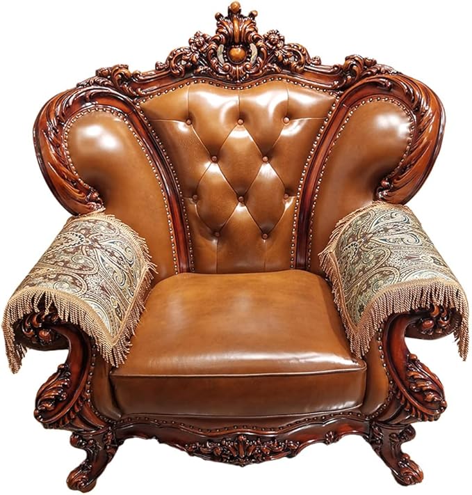 LUFEIJIASHI Luxury Couch Arm Covers, Washable Armrest Protectors for Leather Sofa, Anti Slip Recliner Chair Arm Covers Set of 2 (FLKF-Coffee)