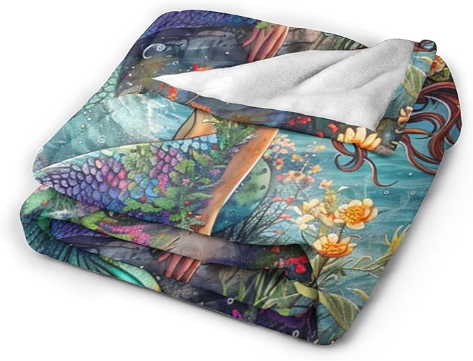 Mermaid Throw Blanket - Ocean Blanket for Girls, Women, Boys & Men - Soft, Warm & Cozy Fleece - 60"x50"