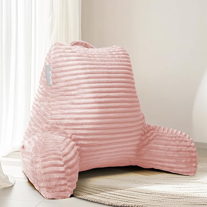 Hearth & Harbor Reading Pillow for Bed Adult – Back Pillow for Sitting in Bed, Standard Bed Pillows for Sitting Up in Bed, Foam Bed Chair Pillow, Peach Beige Bed Rest Pillow