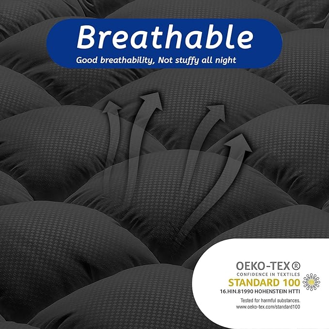 California King Mattress Topper for Back Pain, Cooling Extra Thick Mattress Pad Cover with 8-21 inch Deep Pocket, Plush Pillow Top Mattress Topper Overfilled with Down Alternative,Cal King,Black