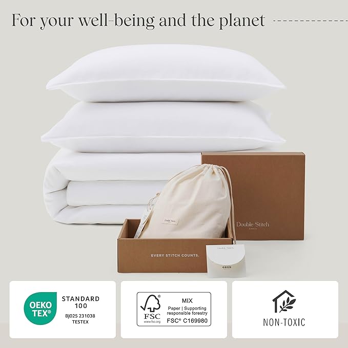 Double Stitch Cotton Tencel Duvet Cover - Queen Size Comforter Cover, Luxury & Soft Eucalyptus Lyocell Bedding Set for Hot Sleepers, Cooling & Breathable, Button Closure, Bright White, 90"x90"