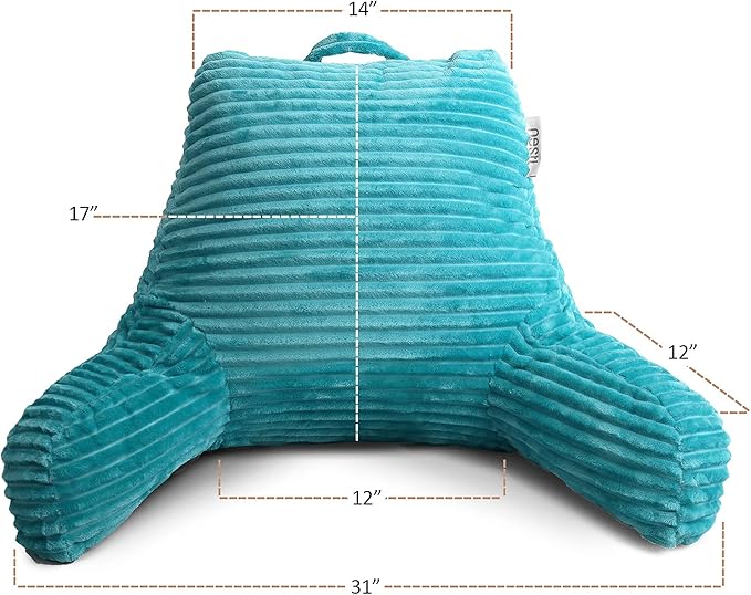 Hearth & Harbor Reading Pillow for Bed Adult – Back Pillow for Sitting in Bed, Standard Bed Pillows for Sitting Up in Bed, Foam Bed Chair Pillow, Teal Bed Rest Pillow