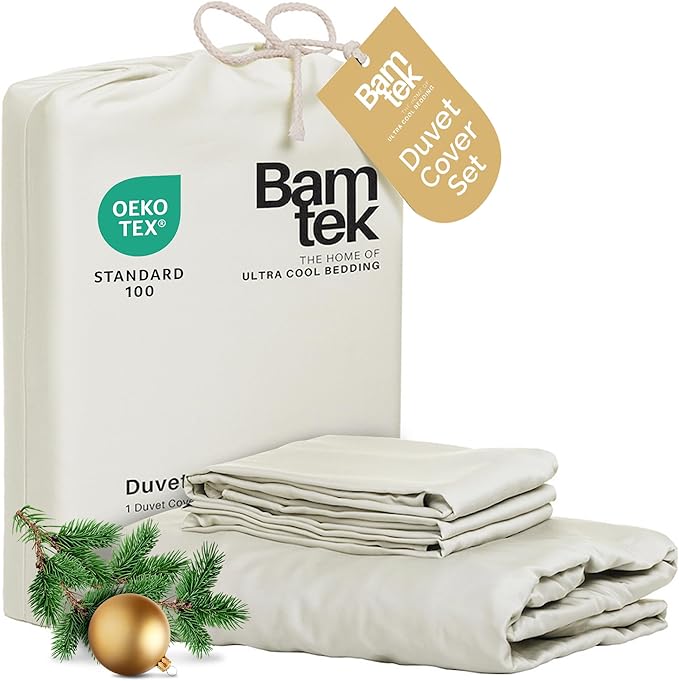 Duvet Cover Set - 100% Viscose Derived from Bamboo Duvet Cover Queen Size, 3 PC Luxury Cooling Duvet Cover for Hot Sleepers, Silky Buttery Soft Comforter Cover & 2 PC Queen Pillowcases, Ivory