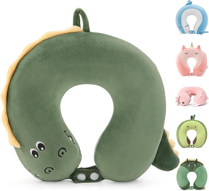 Niuniu Daddy Crocodile Kids Neck Pillow for Traveling, 100% Memory Foam Travel Pillow, Airplane Travel, Road Trip Essentials for Children Neck Support, Stop Head from Falling Forward to Sleep