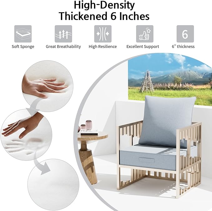 Outdoor Water-Resistant Olefin Deep Seat Cushion Set, 2PCS Weather and Fade Resistant 24''x 24''x 6'' Patio Furniture Seat Cushion, Thickened Sofa Chair Pad for Lawn, Garden, Light Gray