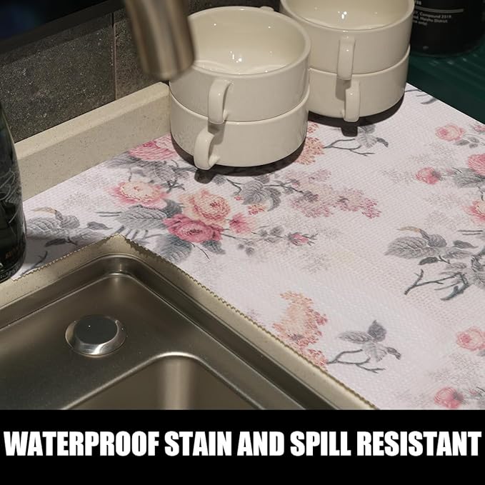 Drawer and Shelf Liner for Cabinets, 12IN x 20FT Non-Adhesive and Strong Non-Slip Vintage Floral Shelf Cabinet Drawer Liners for Kitchen,Table,Bookshelves,Waterproof Cupboard Liners