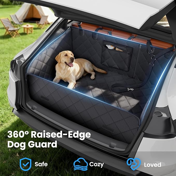 REEVAA SUV Cargo Liner for Dogs, Full Coverage Non-Slip Cargo Cover with Cushioned Sides to Protect Your Dog, Waterproof & Durable, Machine Washable Trunk Protector Mat (XL, Black)