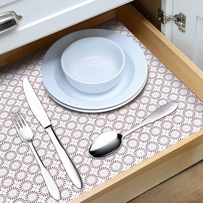 RAY STAR 18X96 Inch Shelf Liner for Kitchen Cabinets, Non-Adhesive Cabinet Liner Washable, PVC Drawer Liner for Dresser Non-Slip Bathroom (Circle)(3 Roll)