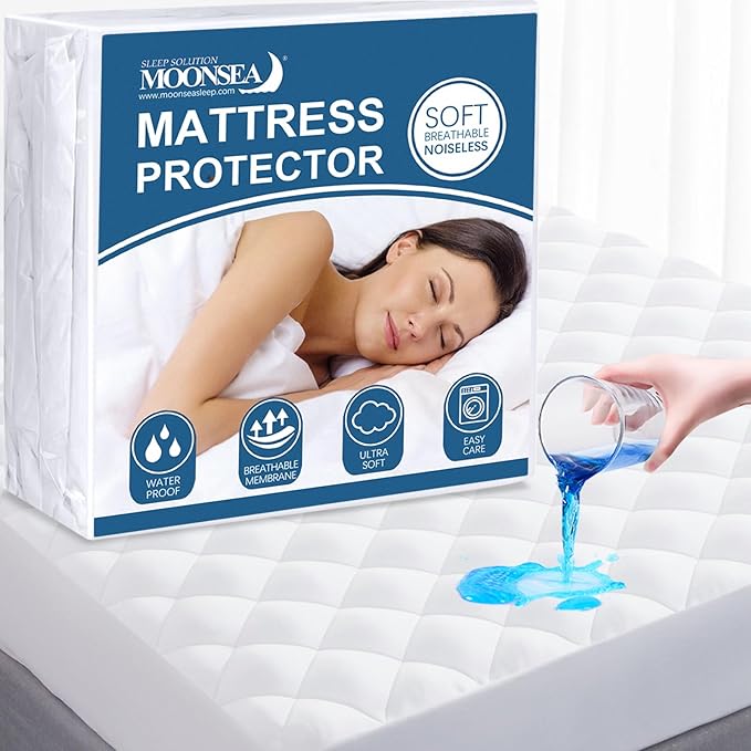 Twin Mattress Pad Protector Waterproof, Absorbent Mattress Pad Twin Cover Quilted Fitted Mattress Protector, Mattress Cover Down Alternative Filling, Deep Pocket Stretches up to 16 Inch White