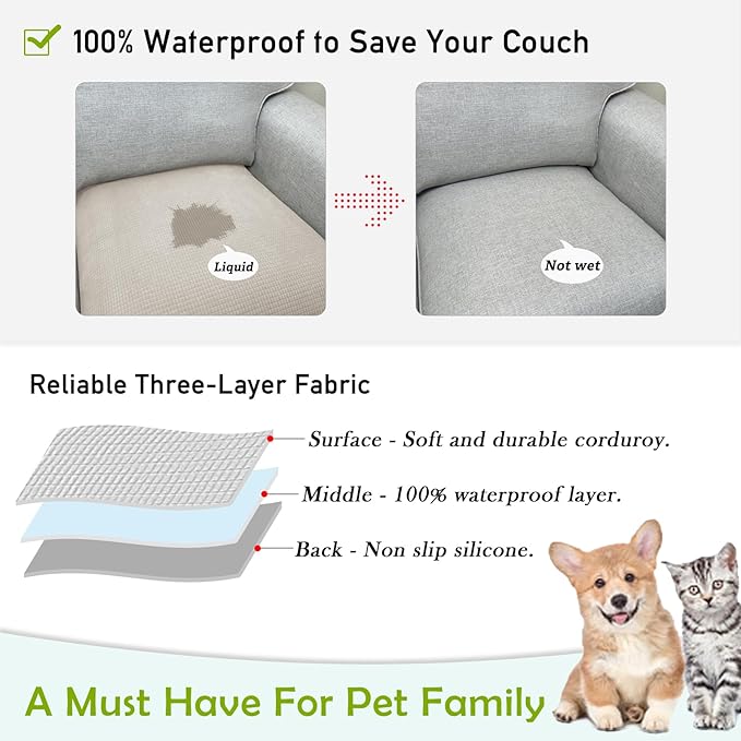 Couch Arm Covers, Sofa Arm Covers, Waterproof Armrest Cover for Sofa, Armchair, Loveseat, Non-Slip Recliner Arm Cover, Sofas Headrest Cover, Arm Chair Covers Set of 2 (Taupe, 26"×26")