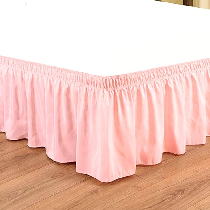 Peach Wrap Around Bed Skirts with 16" Drop - Three Sides Fabric Adjustable Elastic Dust Ruffle Silky Soft -600 TC Stretchy Bed Skirt-Full(54"X 75") Peach
