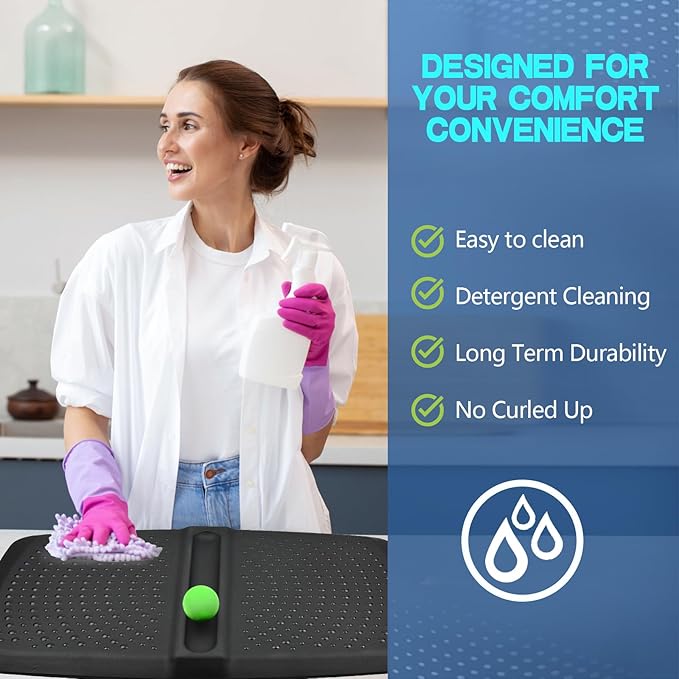 1 inch Thick Anti Fatigue Kitchen Mat Standing Mat with Massage Ball, Non Slip Standing Desk Mat with Massage Point, Multi-Purpose Comfort Floor Mat for Feet, Office, Home (Black, 17" x 28")