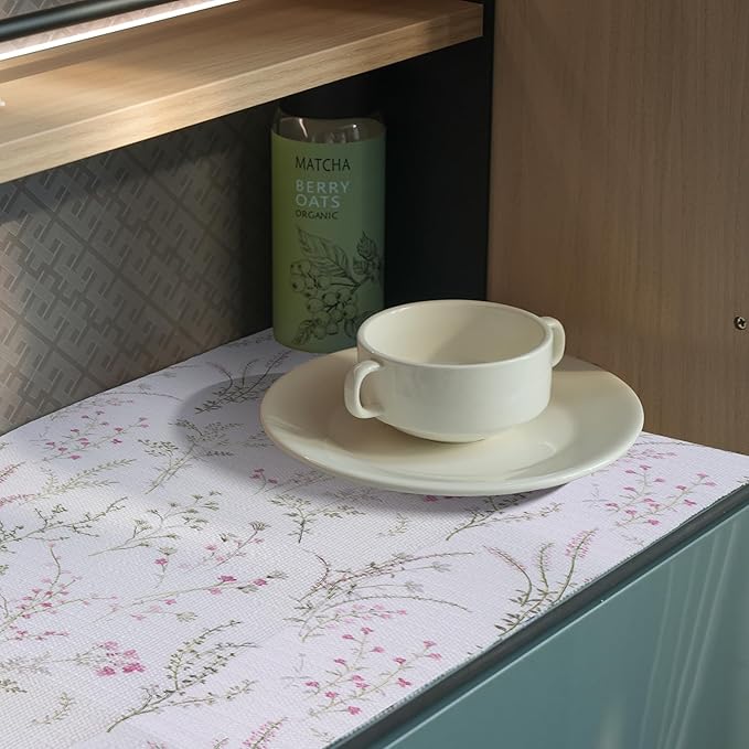 Floral Drawer and Shelf Liner for Cabinets, 12IN x 20FT Non-Adhesive and Strong Non-Slip Flower Shelf Cabinet Drawer Liners for Kitchen,Table,Bookshelves,Waterproof Cupboard Liners